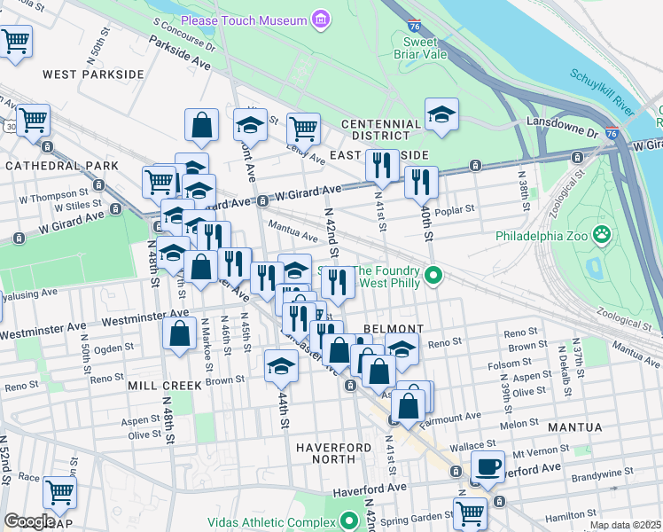 map of restaurants, bars, coffee shops, grocery stores, and more near in Philadelphia
