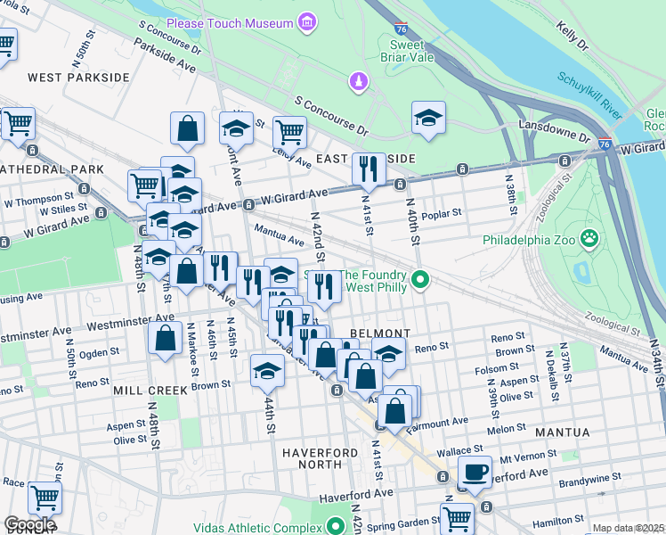 map of restaurants, bars, coffee shops, grocery stores, and more near in Philadelphia