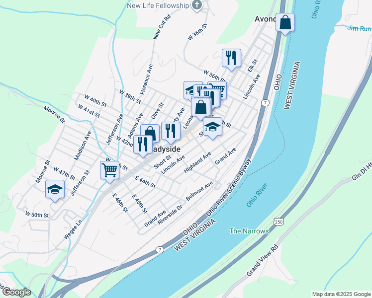 map of restaurants, bars, coffee shops, grocery stores, and more near 3948 Lincoln Avenue in Shadyside