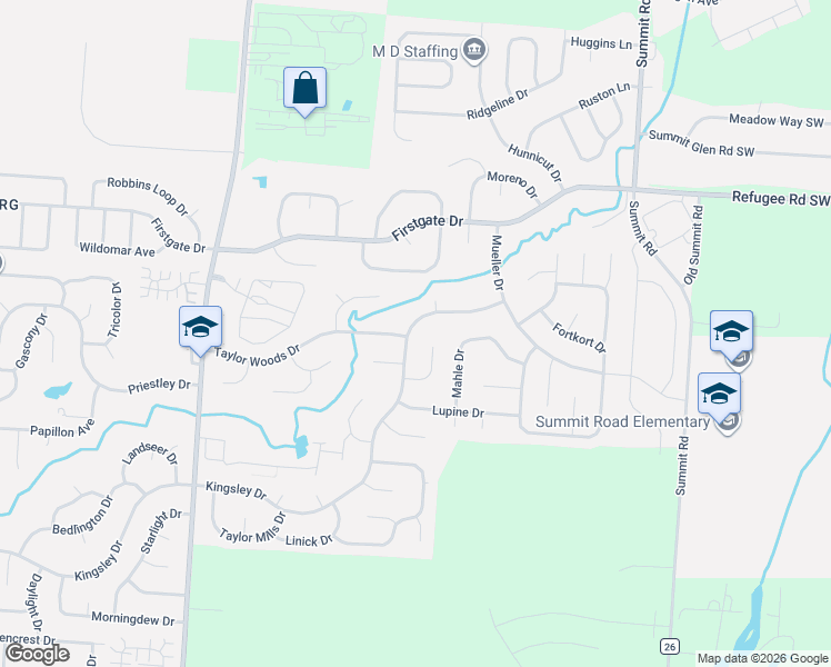map of restaurants, bars, coffee shops, grocery stores, and more near 8951 Kingsley Drive in Reynoldsburg