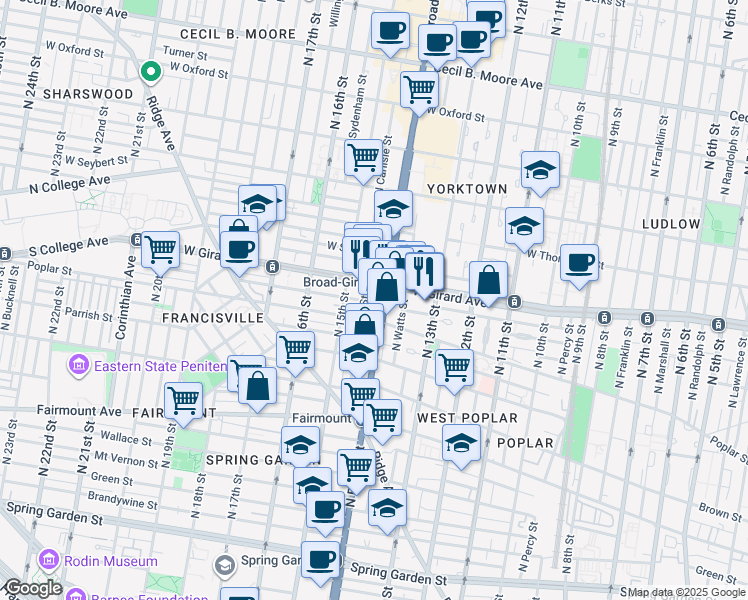 map of restaurants, bars, coffee shops, grocery stores, and more near in Philadelphia