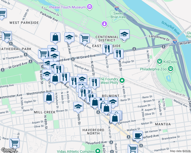 map of restaurants, bars, coffee shops, grocery stores, and more near in Philadelphia
