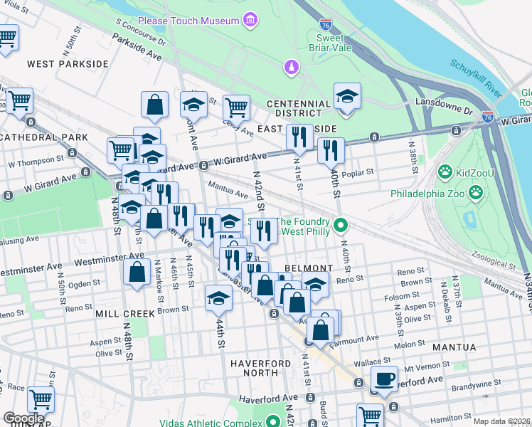map of restaurants, bars, coffee shops, grocery stores, and more near in Philadelphia