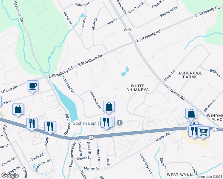 map of restaurants, bars, coffee shops, grocery stores, and more near 1467 Glenbrook Lane in West Chester