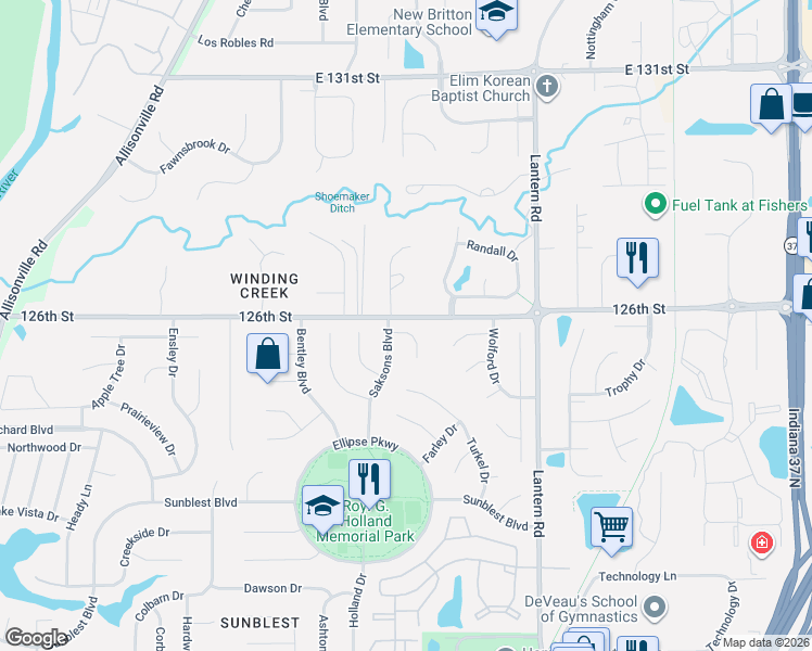 map of restaurants, bars, coffee shops, grocery stores, and more near 12576 Corday Court in Fishers