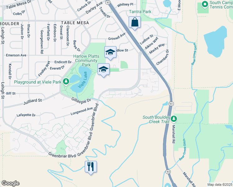 map of restaurants, bars, coffee shops, grocery stores, and more near 4206 Greenbriar Boulevard in Boulder
