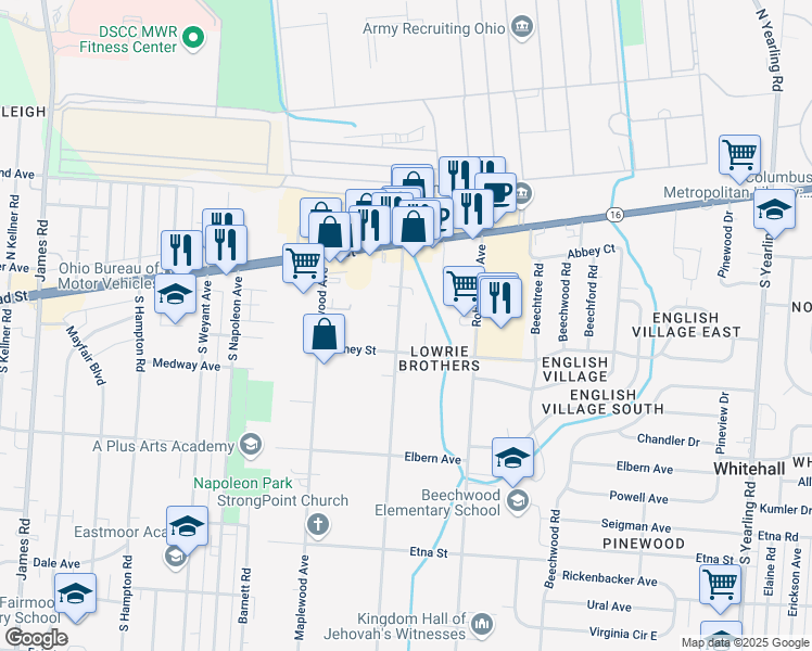 map of restaurants, bars, coffee shops, grocery stores, and more near 110 Collingwood Avenue in Columbus