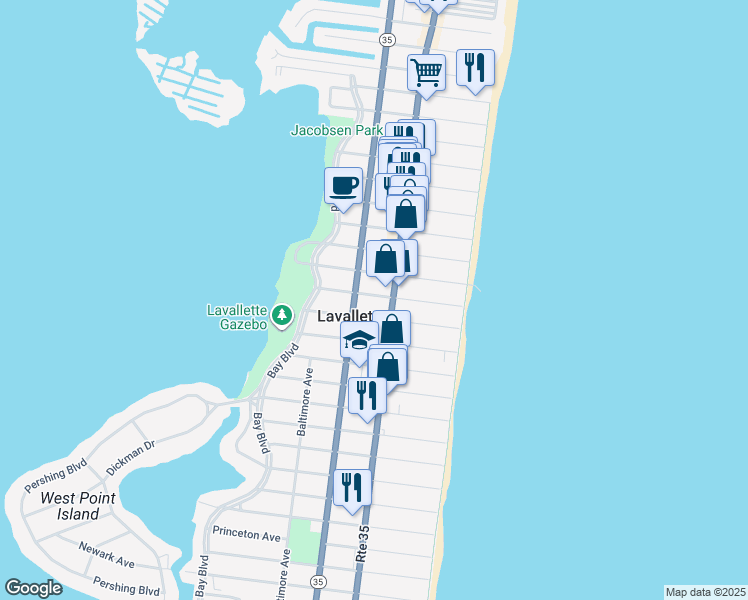 map of restaurants, bars, coffee shops, grocery stores, and more near in Lavallette