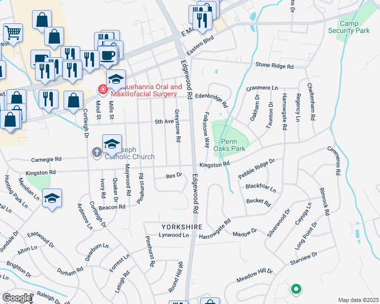 map of restaurants, bars, coffee shops, grocery stores, and more near 356 Edgewood Road in East York