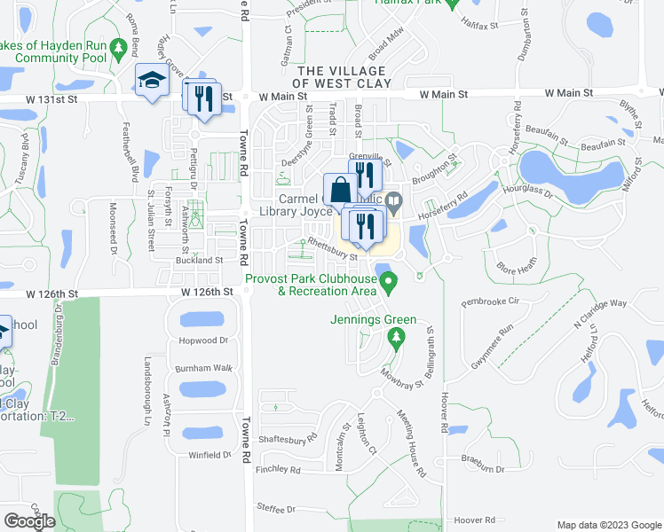 map of restaurants, bars, coffee shops, grocery stores, and more near 1971 Stanhope Street in Carmel