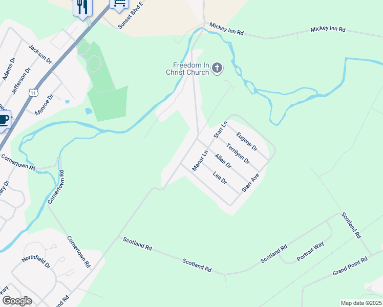 map of restaurants, bars, coffee shops, grocery stores, and more near 3709 Manor Lane in Chambersburg
