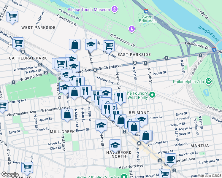 map of restaurants, bars, coffee shops, grocery stores, and more near 4229 Otter Street in Philadelphia