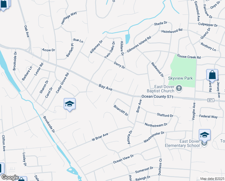 map of restaurants, bars, coffee shops, grocery stores, and more near 825 Ethan Court in Toms River