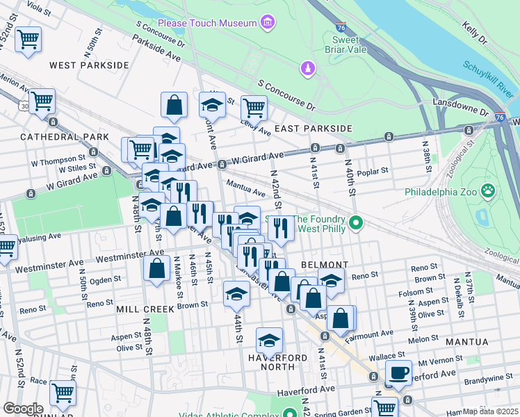 map of restaurants, bars, coffee shops, grocery stores, and more near 4229 Otter Street in Philadelphia