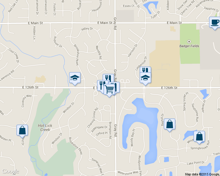 map of restaurants, bars, coffee shops, grocery stores, and more near 4755 East 126th Street in Carmel