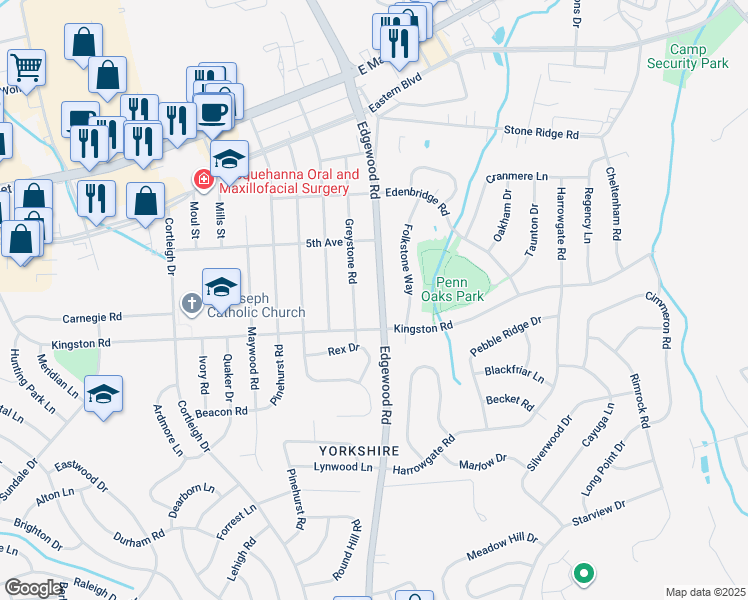 map of restaurants, bars, coffee shops, grocery stores, and more near 352 Edgewood Road in East York