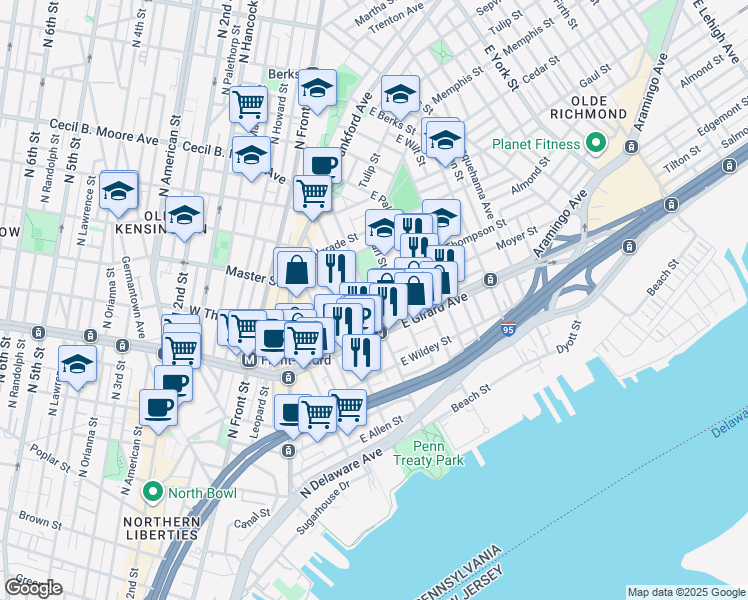 map of restaurants, bars, coffee shops, grocery stores, and more near in Philadelphia