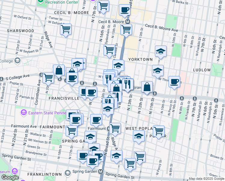 map of restaurants, bars, coffee shops, grocery stores, and more near in Philadelphia