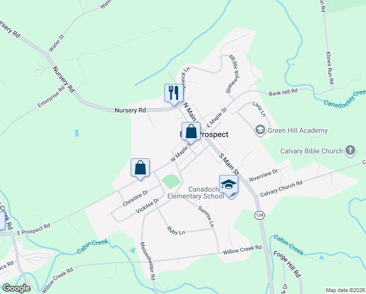 map of restaurants, bars, coffee shops, grocery stores, and more near 40 West Maple Street in Wrightsville