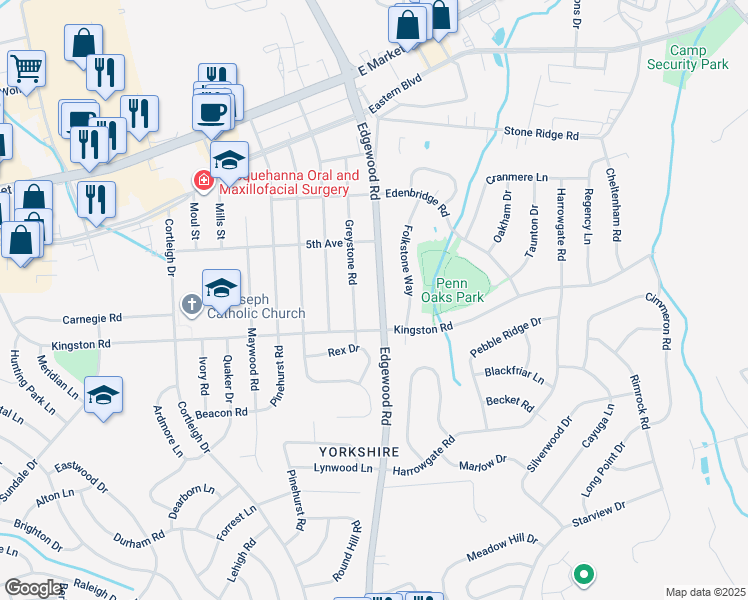 map of restaurants, bars, coffee shops, grocery stores, and more near 352 Edgewood Road in East York