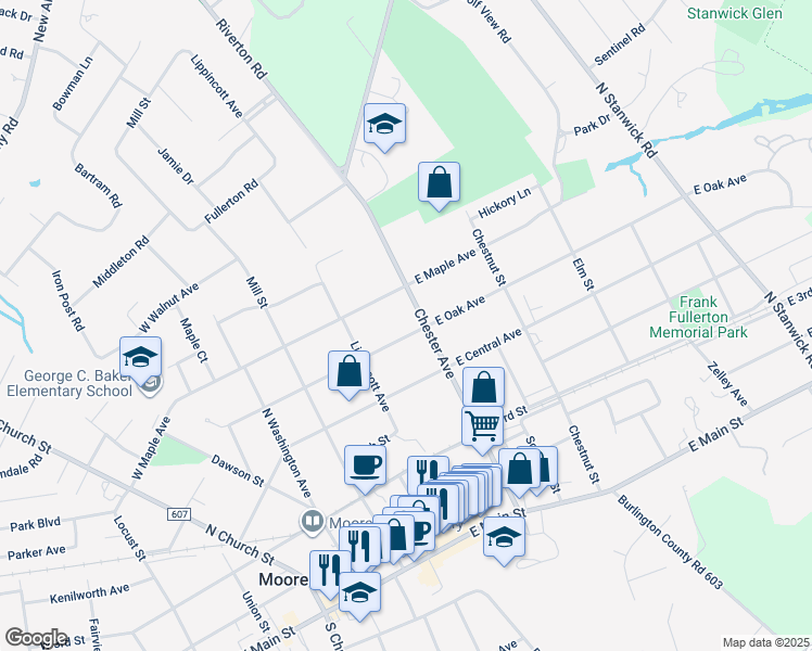 map of restaurants, bars, coffee shops, grocery stores, and more near 500 Chester Avenue in Moorestown