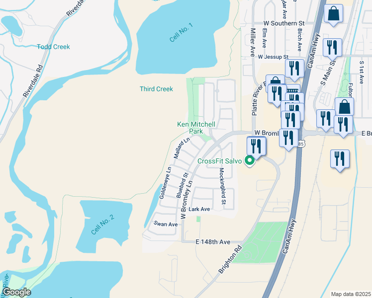 map of restaurants, bars, coffee shops, grocery stores, and more near 1275 Finch Avenue in Brighton