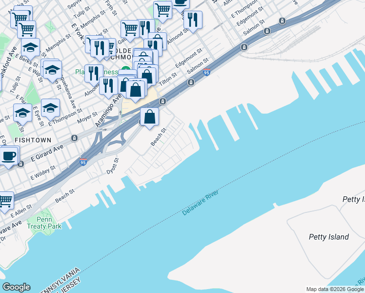 map of restaurants, bars, coffee shops, grocery stores, and more near 2015 Richmond Street in Philadelphia