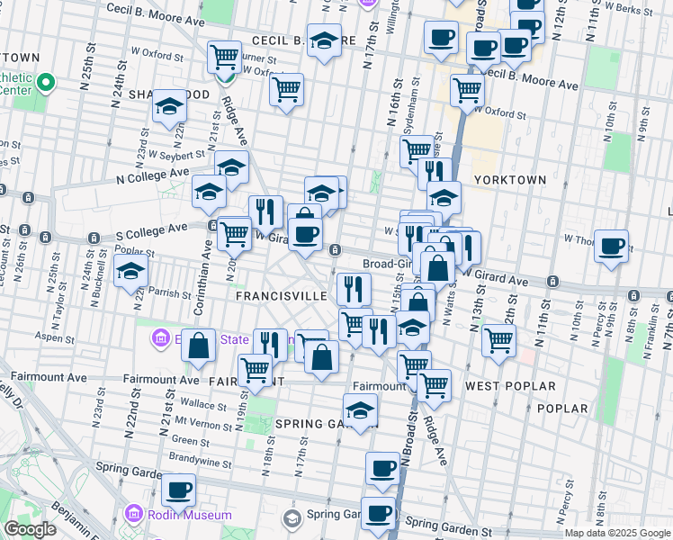 map of restaurants, bars, coffee shops, grocery stores, and more near in Philadelphia