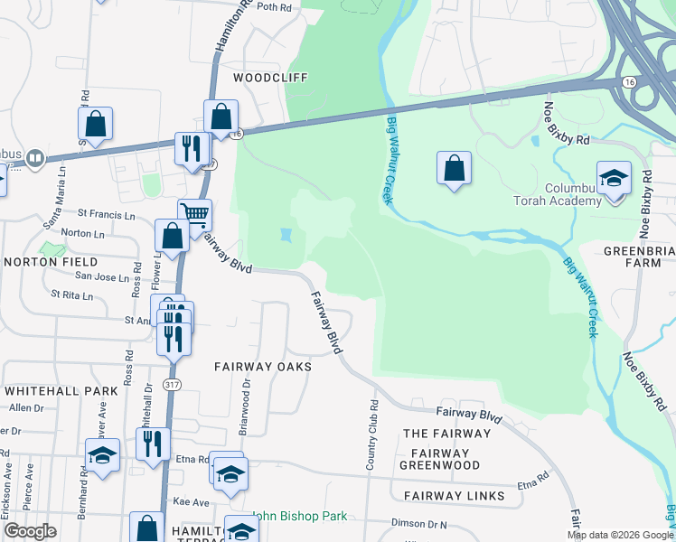 map of restaurants, bars, coffee shops, grocery stores, and more near 4831 East Broad Street in Columbus