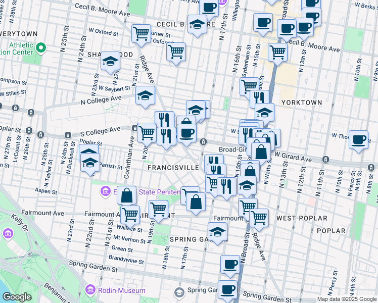 map of restaurants, bars, coffee shops, grocery stores, and more near in Philadelphia