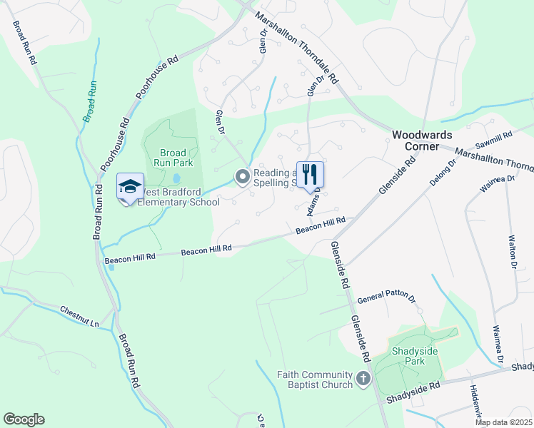 map of restaurants, bars, coffee shops, grocery stores, and more near 1419 Witherspoon Drive in Downingtown