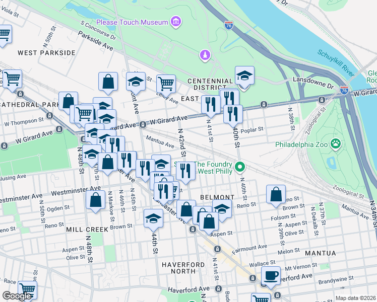 map of restaurants, bars, coffee shops, grocery stores, and more near in Philadelphia