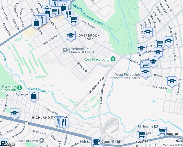 map of restaurants, bars, coffee shops, grocery stores, and more near 1306 Kimberly Drive in Philadelphia