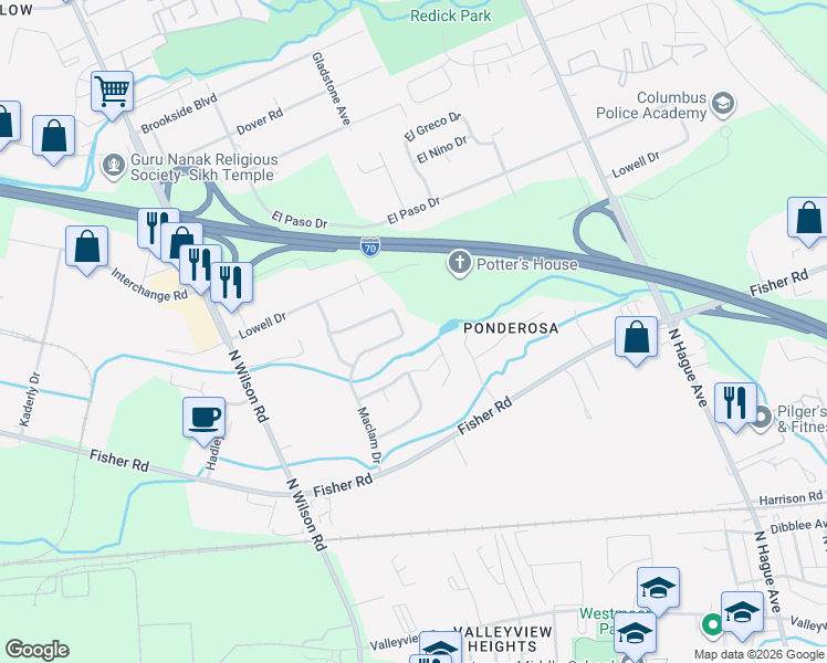 map of restaurants, bars, coffee shops, grocery stores, and more near 3332 Timber Oak Drive in Columbus
