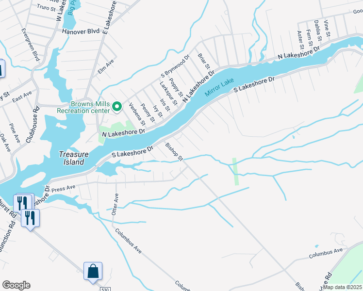 map of restaurants, bars, coffee shops, grocery stores, and more near 31 Green Street in Browns Mills