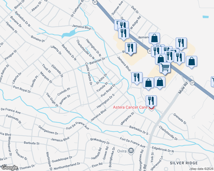 map of restaurants, bars, coffee shops, grocery stores, and more near 39 Tortola Street in Toms River