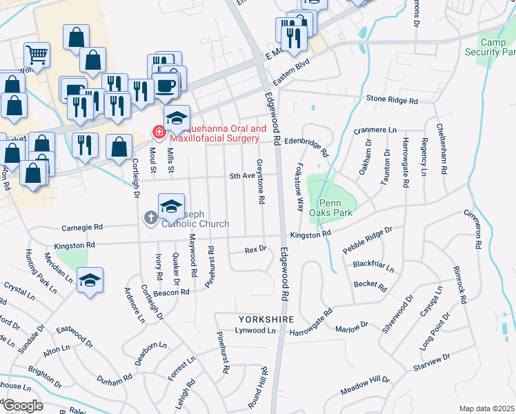 map of restaurants, bars, coffee shops, grocery stores, and more near 320 Greystone Road in East York