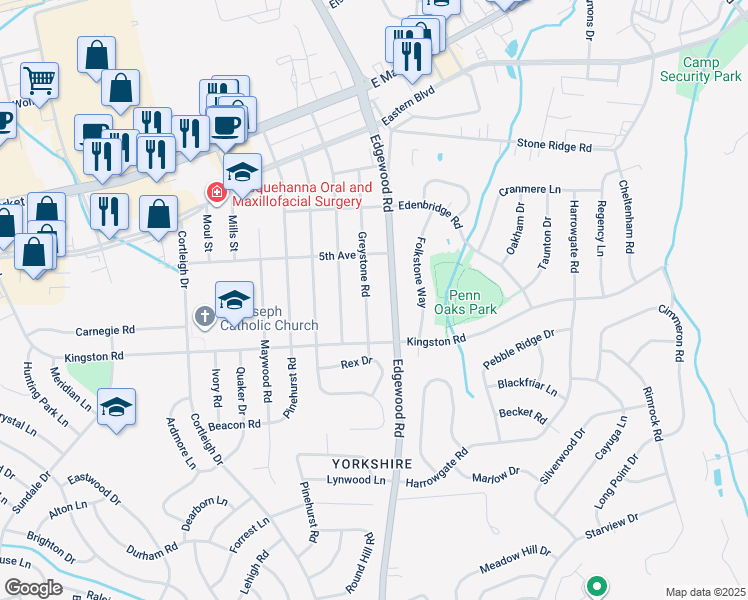 map of restaurants, bars, coffee shops, grocery stores, and more near 321 Greystone Road in East York