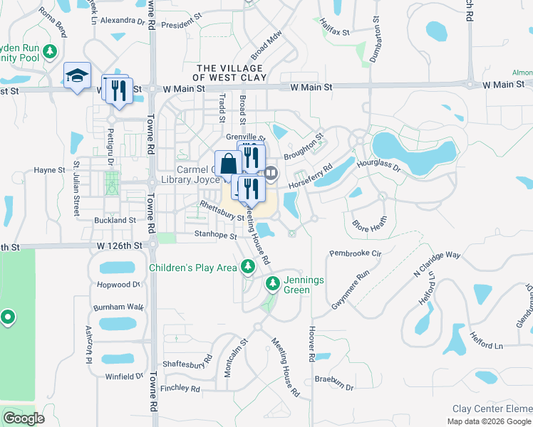 map of restaurants, bars, coffee shops, grocery stores, and more near 12755 Horseferry Road in Carmel