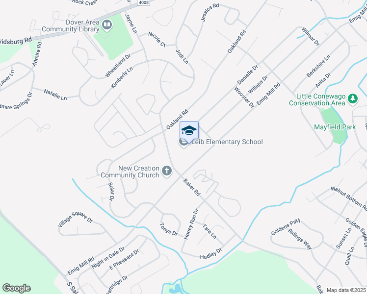 map of restaurants, bars, coffee shops, grocery stores, and more near 2925 Oakland Road in Dover