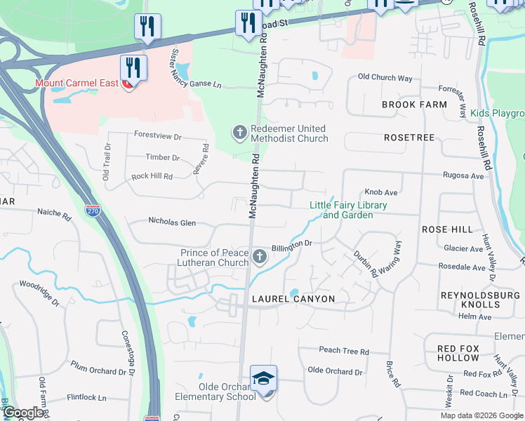 map of restaurants, bars, coffee shops, grocery stores, and more near 6278 Little Deer Lane in Columbus