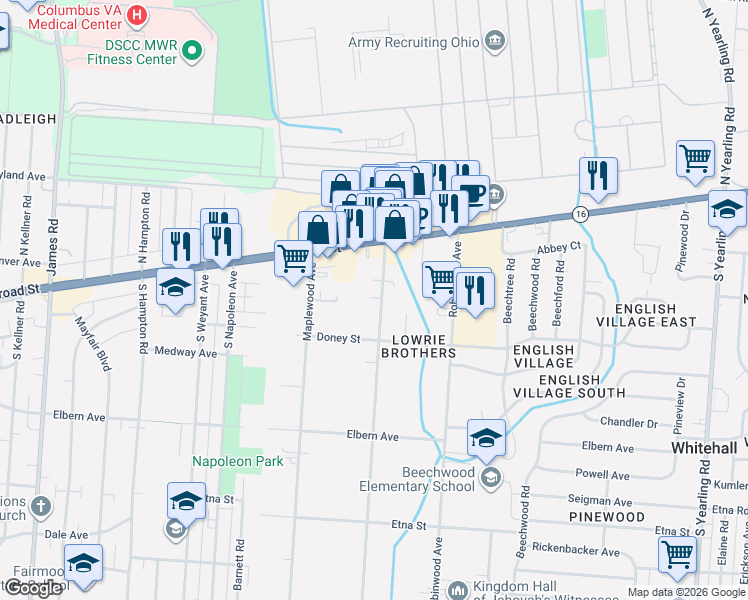 map of restaurants, bars, coffee shops, grocery stores, and more near 64 Collingwood Avenue in Whitehall