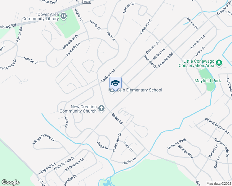 map of restaurants, bars, coffee shops, grocery stores, and more near 2925 Oakland Road in Dover