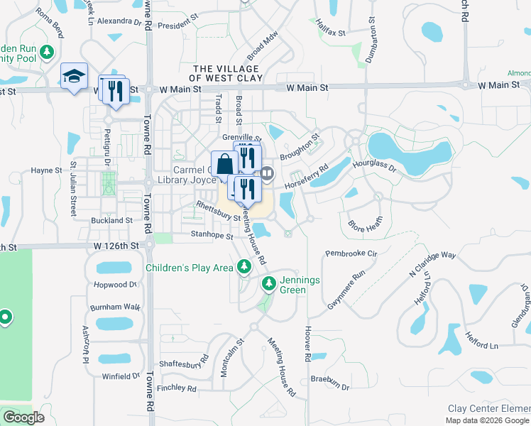 map of restaurants, bars, coffee shops, grocery stores, and more near 12755 Horseferry Road in Carmel