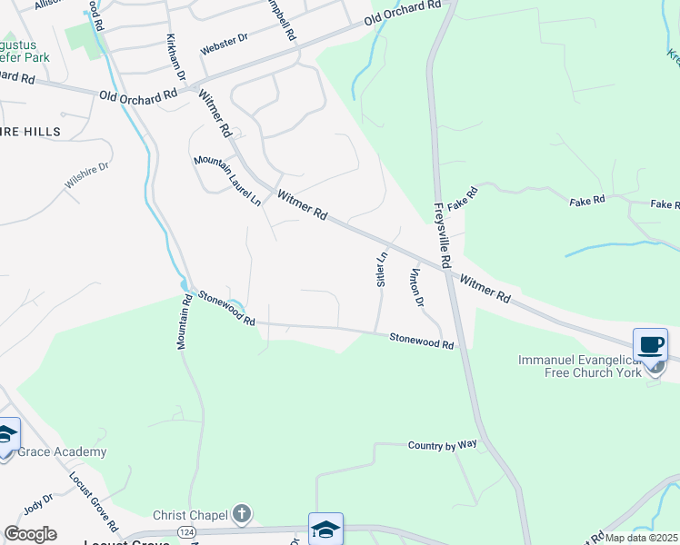 map of restaurants, bars, coffee shops, grocery stores, and more near 155 Southview Drive in York
