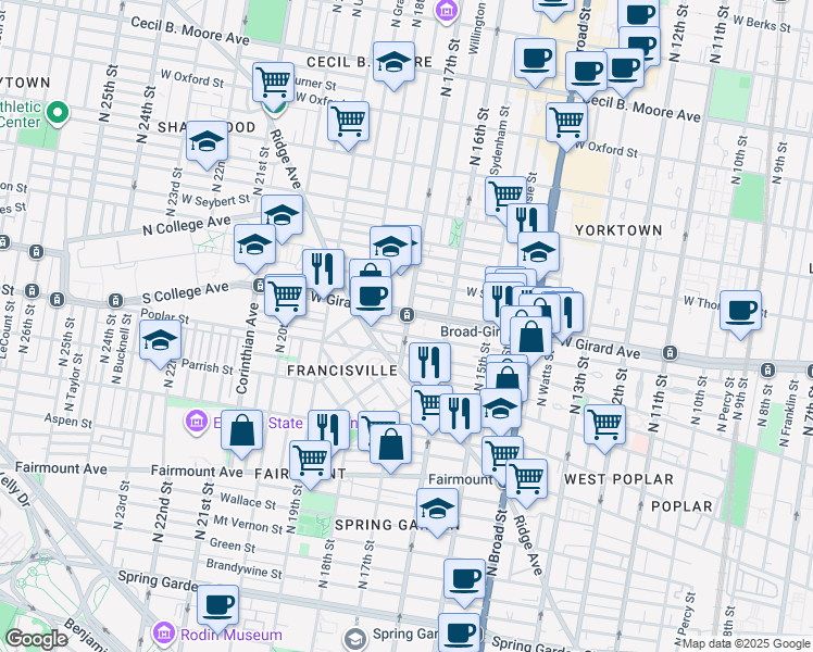 map of restaurants, bars, coffee shops, grocery stores, and more near in Philadelphia