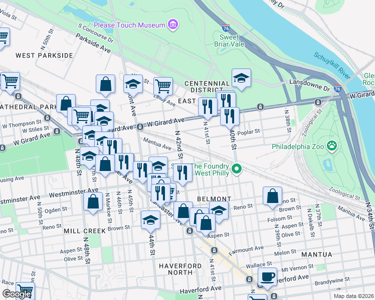 map of restaurants, bars, coffee shops, grocery stores, and more near in Philadelphia