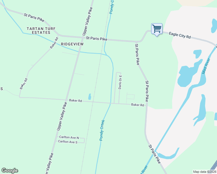 map of restaurants, bars, coffee shops, grocery stores, and more near 1812 Baker Road in Springfield