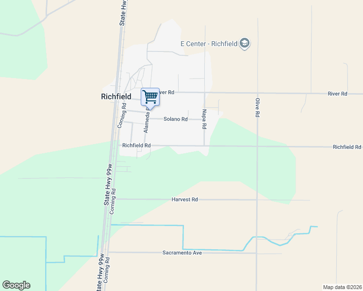 map of restaurants, bars, coffee shops, grocery stores, and more near Richfield Road in Richfield