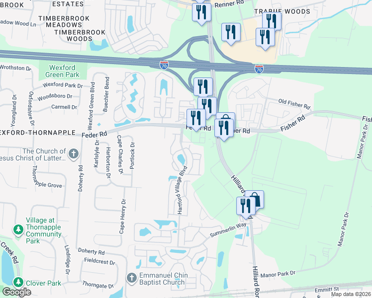 map of restaurants, bars, coffee shops, grocery stores, and more near 1068 Marsala Avenue in Columbus
